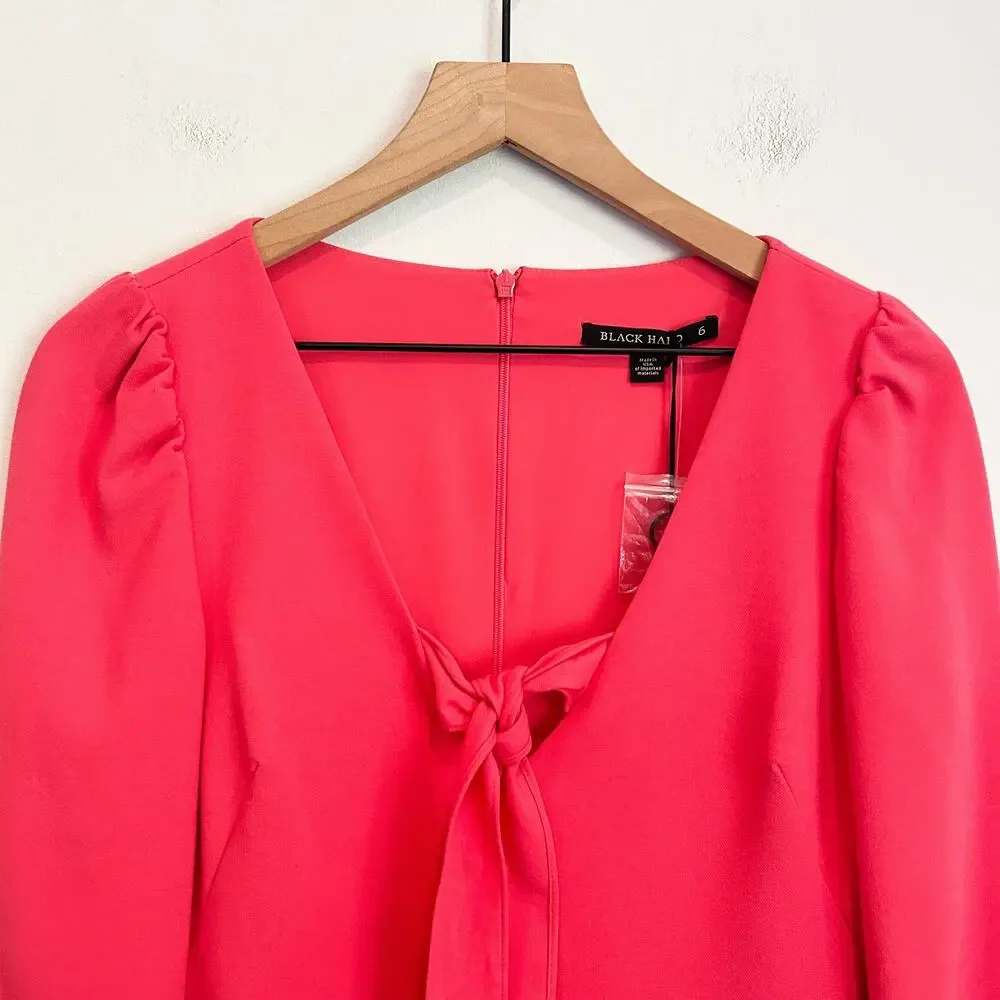NEW Black Halo Ellen Front Tie Long Sleeve Dress Coral Size 6 - Picture 3 of 9